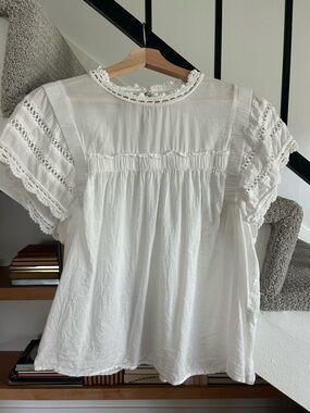 Dear John White Lace-Trim Peasant Blouse